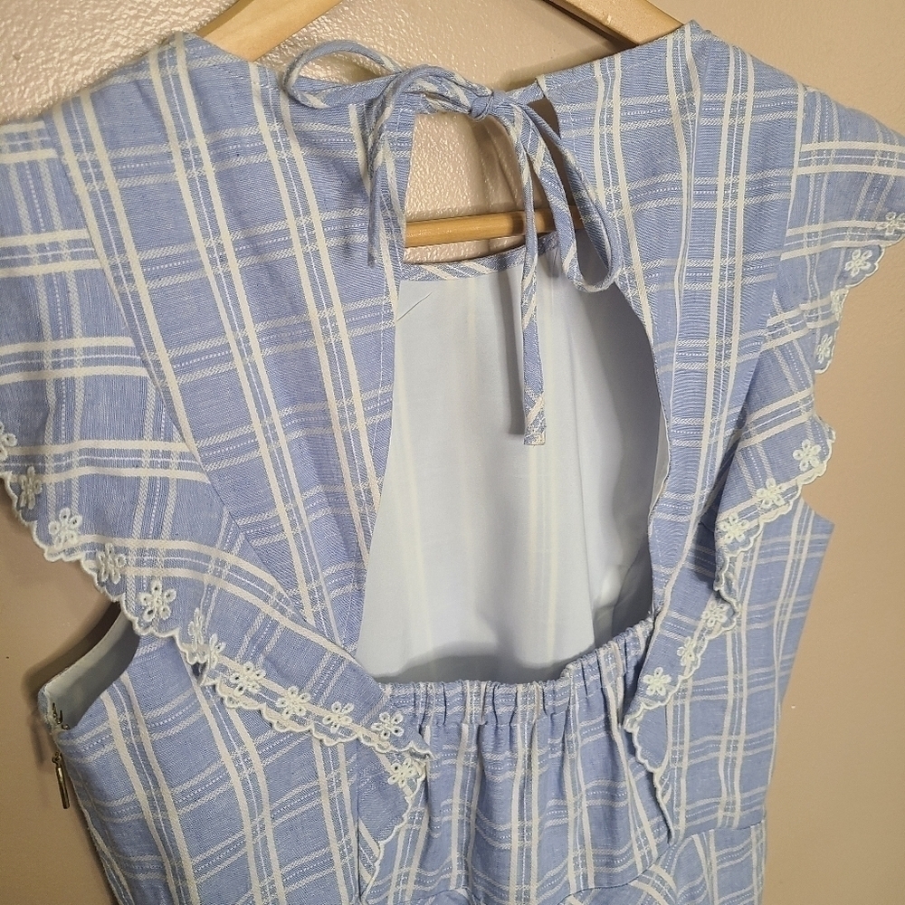 Draper James Blue White Windowpane Plaid Linen Dress - Picture 5 of 9